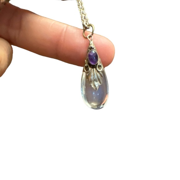 Beautiful Opalite Amethyst Sterling Silver 925 Pendant Necklace - Picture 11 of 14
